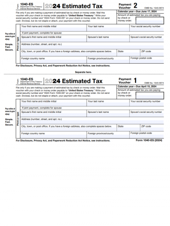 Form 1040 ES 2024 IRS 1040 ES Printable Form Instructions To File